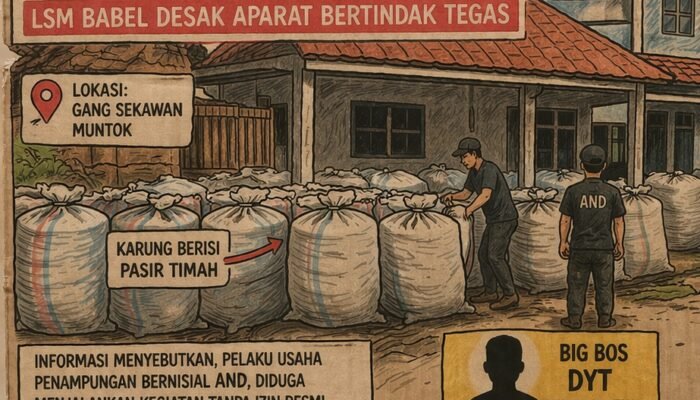 Penampungan Pasir Timah Milik AND Diduga Ilegal di Muntok, LSM Babel Desak Aparat Bertindak Tegas